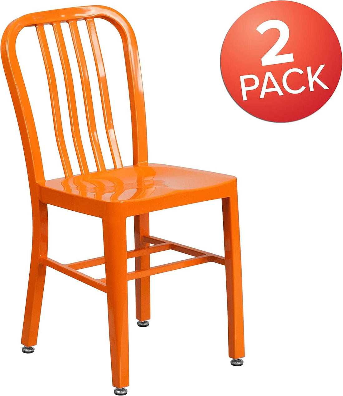 Set of 2 Commercial Grade Indoor/Outdoor Metal Dining Chairs- Orange