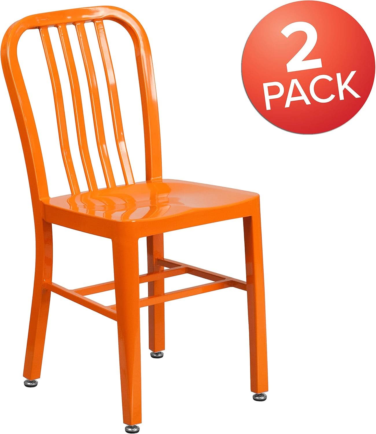 Set of 2 Commercial Grade Indoor/Outdoor Metal Dining Chairs- Orange