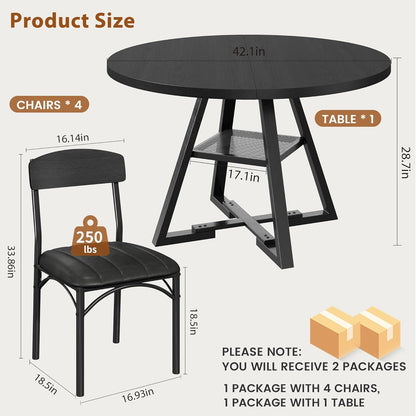 Round Dining Set - 5 pc, Black