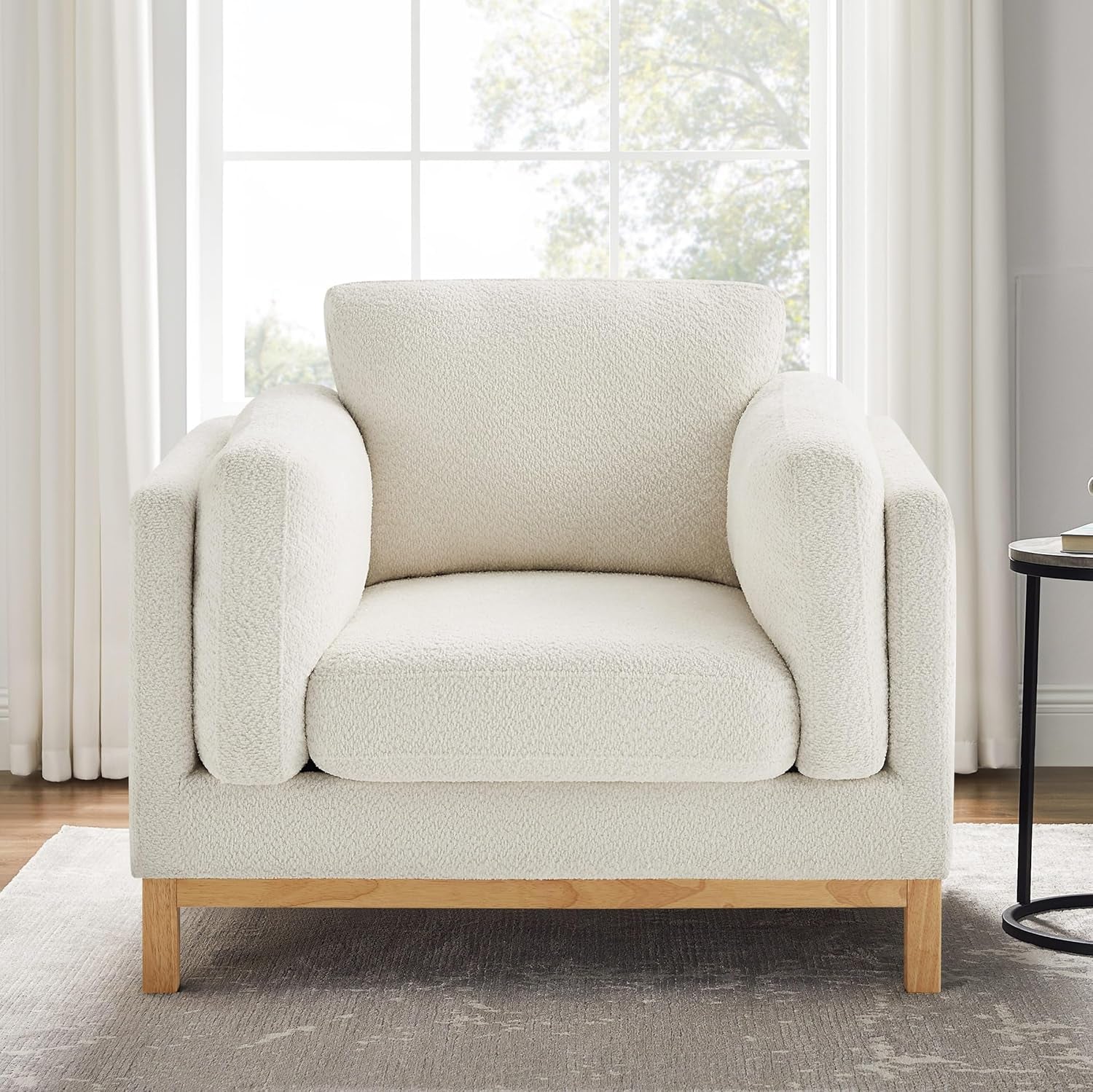 Beige 41.34 Inches Boucle Upholstered Accent Chair