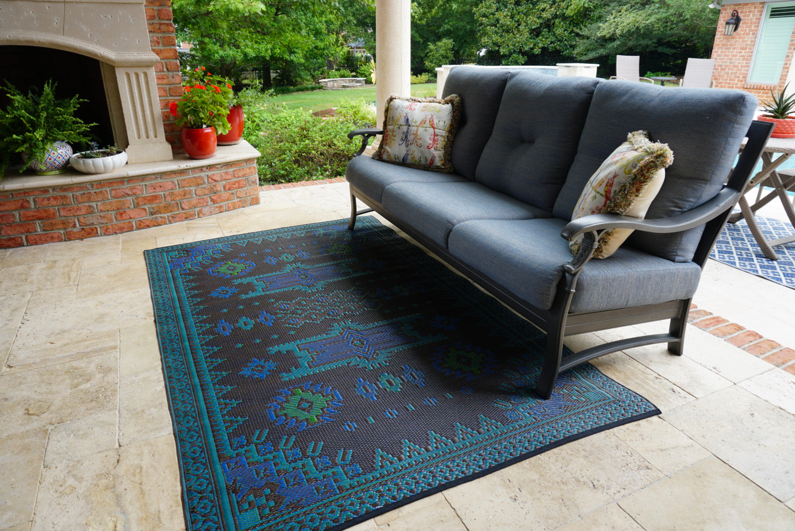 Apache Black &amp; Aqua Reversible Outdoor Mat