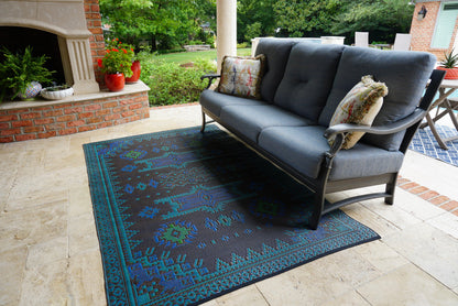 Apache Black &amp; Aqua Reversible Outdoor Mat