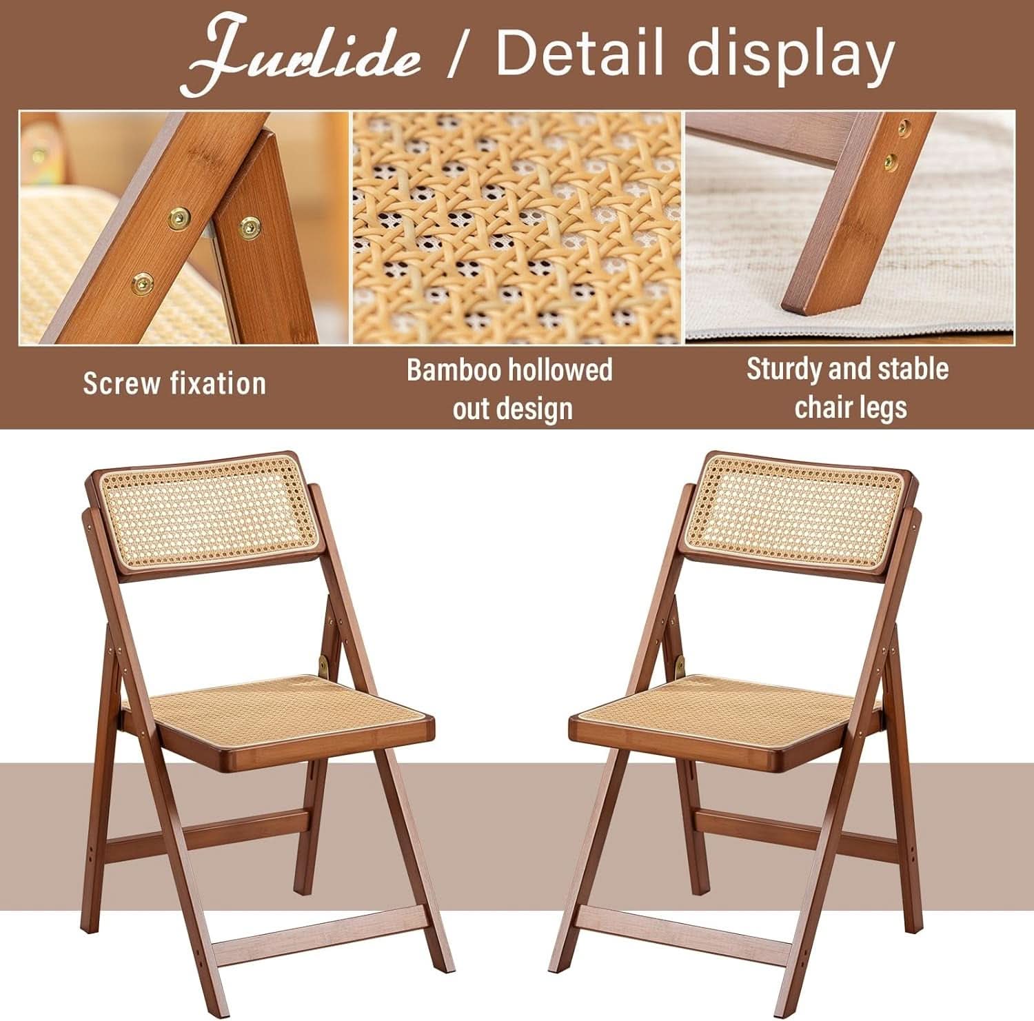 Rattan Folding Chair with Walnut Frame For Indoor/Outdoor Dining