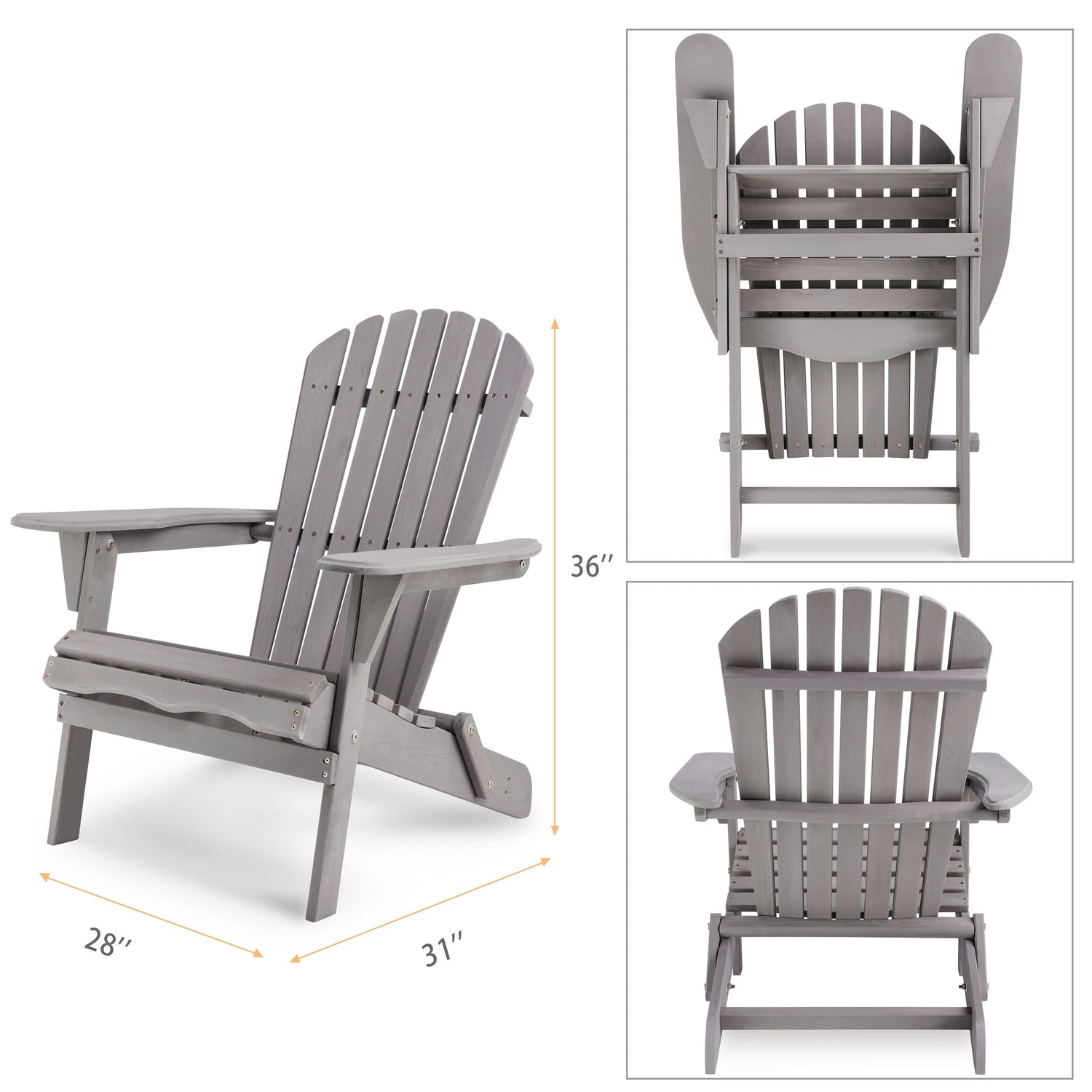 Classic Gray Cedar Wood Adirondack Chairs - Set of 2