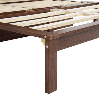 Queen Size Murphy Bed, Pine Wood with Power Station and Rattan Decoration Panel - Walnut