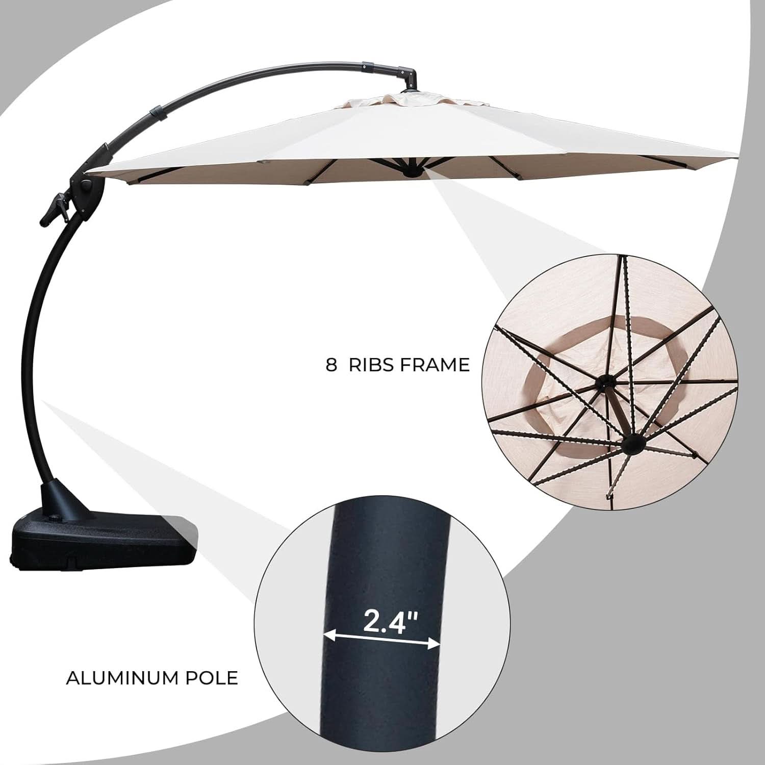 11ft Cantilever Umbrella With Durable Frame and Base - Champagne
