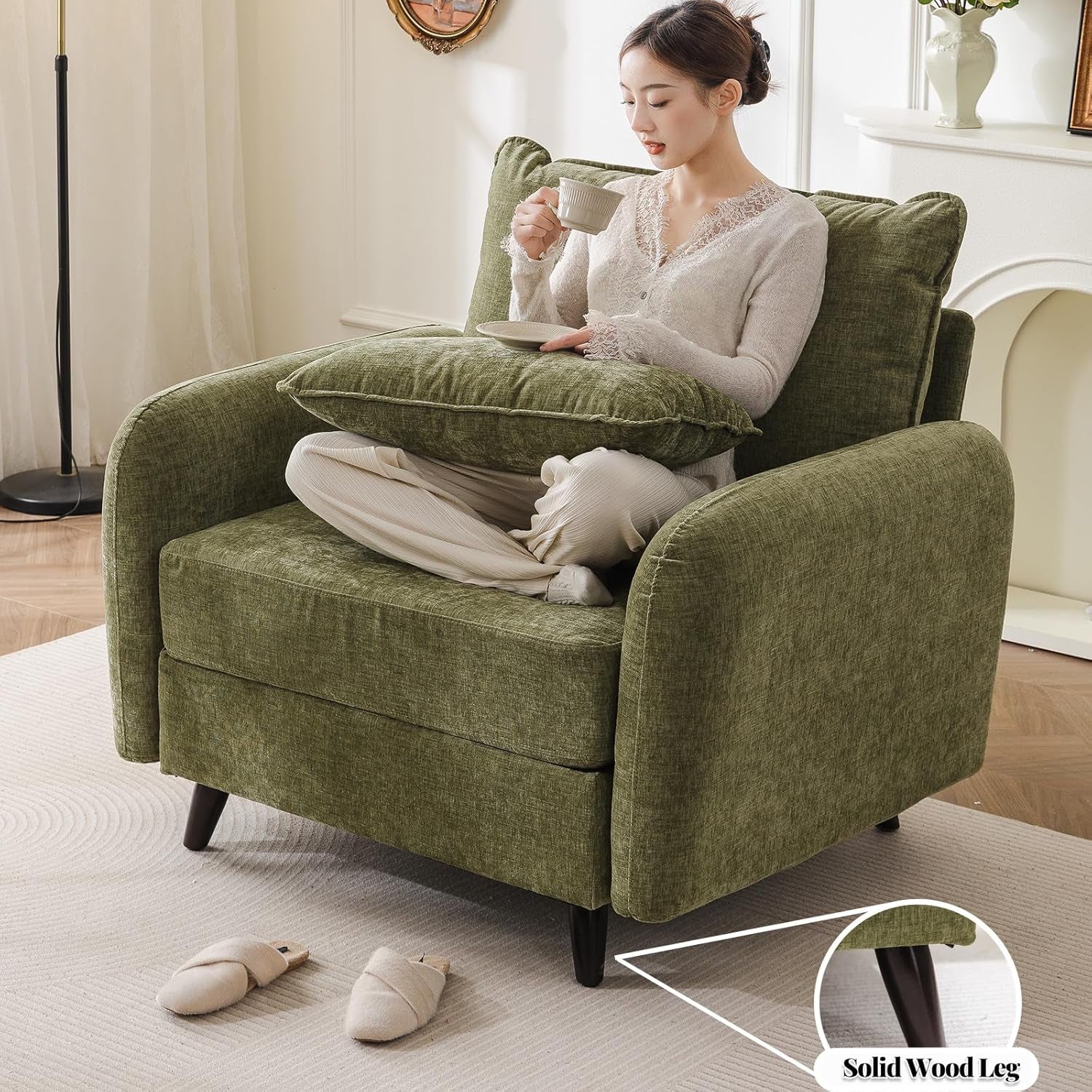 Oversized Accent Chair With Storage in Green Chenille