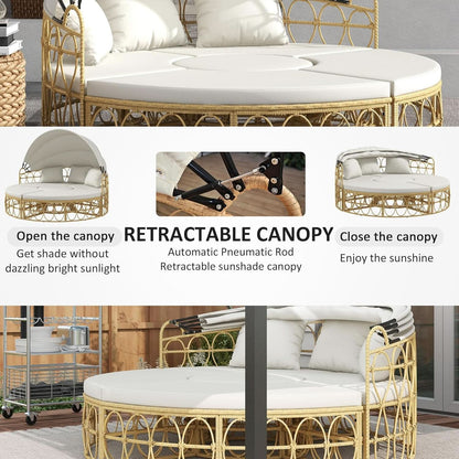 Round Outdoor Daybed Set with Canopy and Cushions - Beige