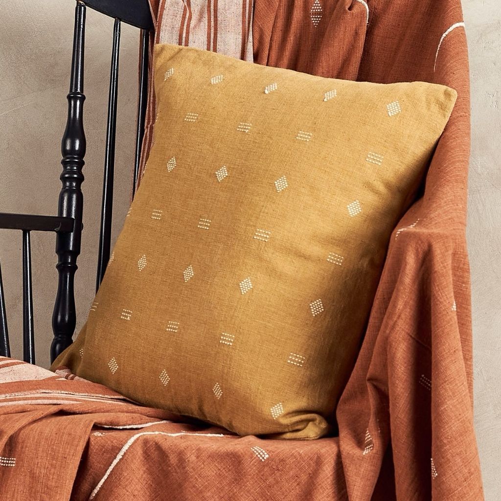 Nira Ochre Hand Spun Organic Cotton Handloom Pillow