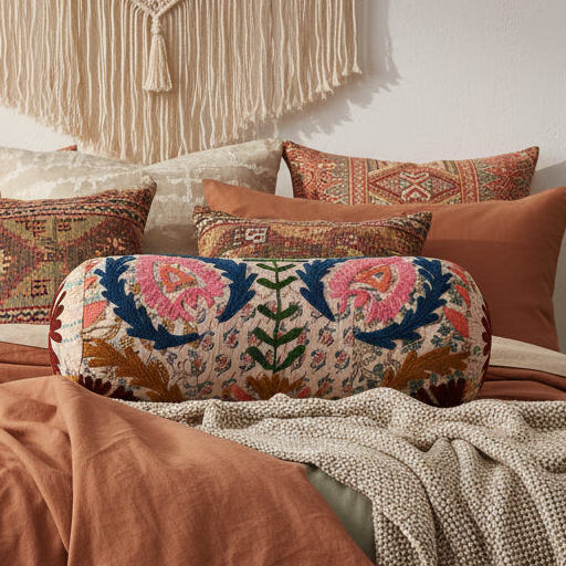 Kantha Gudari Bolster Pillow | 21x8"
