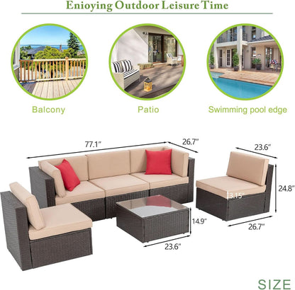 Outdoor Wicker Sectional Sofa Set with Coffee Table - Tan/Brown