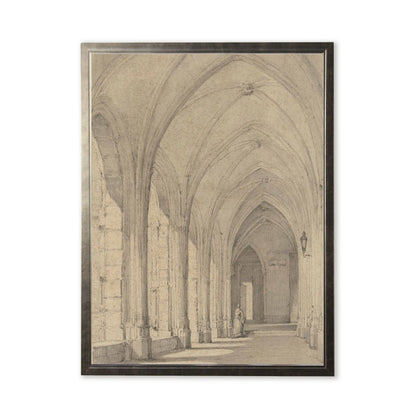 Church Hallway Painting Print in Silver Frame - 24 x 18 inch