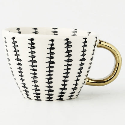 Lechsi Hand Painted Gold Handle Ceramic Mugs