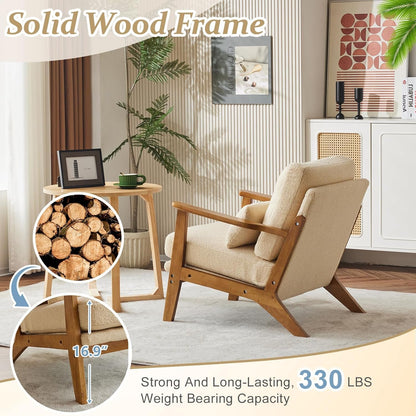 Teddy Velvet Upholstered Armchair With Pillow in Light Khaki