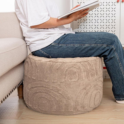 Round Ottoman Pouf 20x20x14 Inches in Khaki