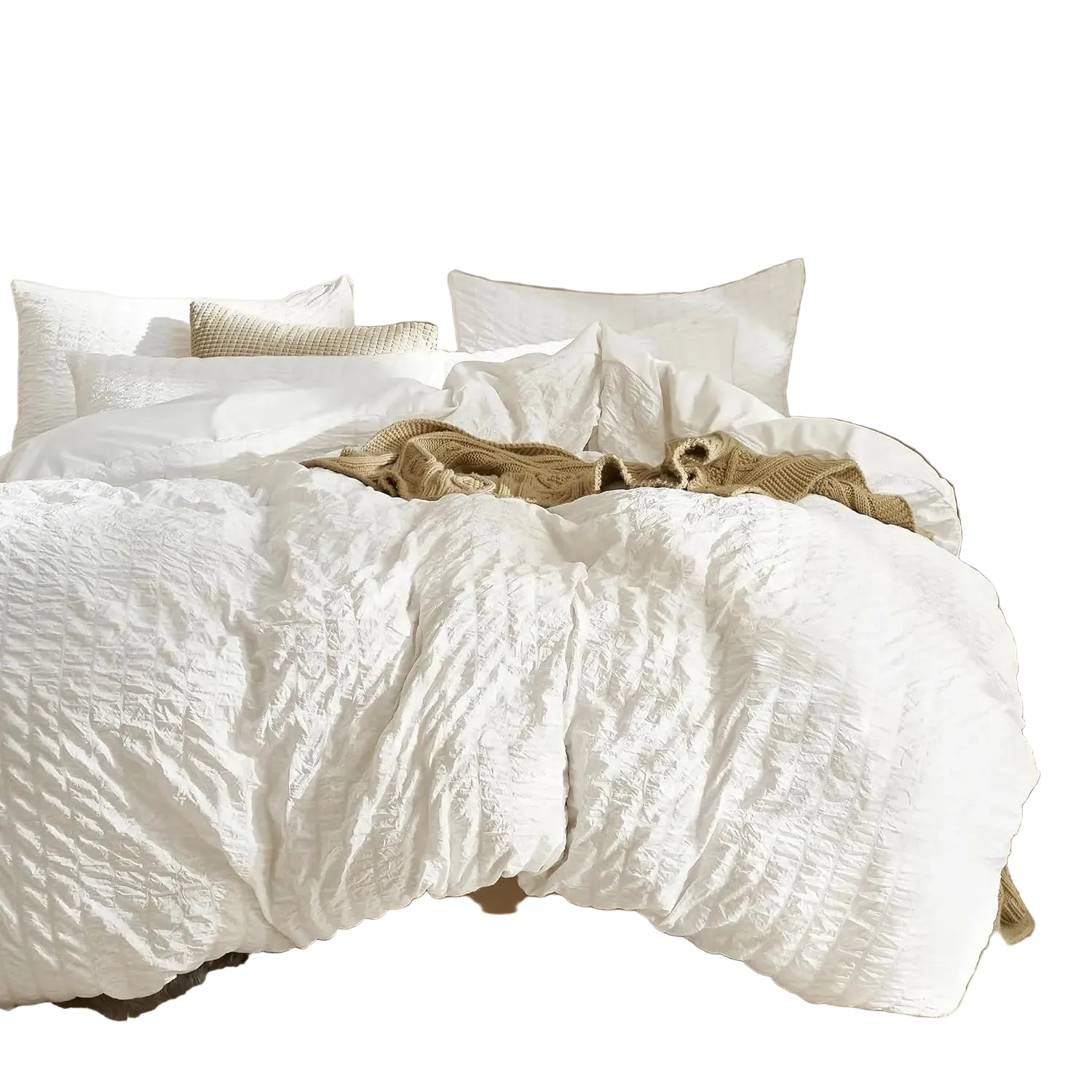 White Seersucker Duvet Set - 3 Piece Set - Queen