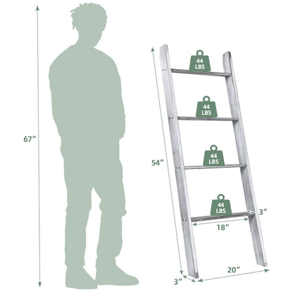 4-Tier Wall Leaning Ladder Shelf Stand-Gray