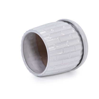 Set of 2 Patterned Ceramic Planters - White