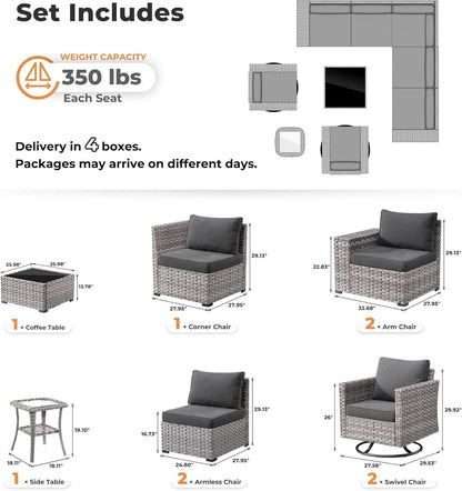 9 Piece Wicker Modular Sectional Patio Set - Gray/Black