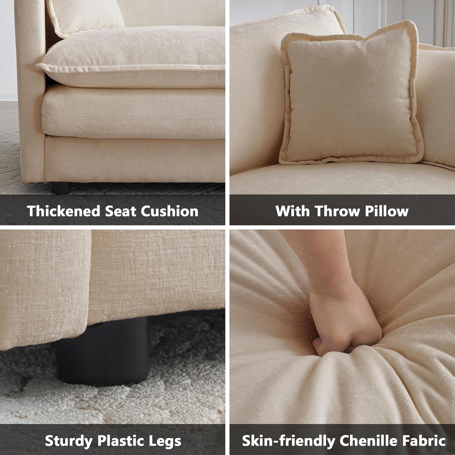 Chenille 76 Inch Loveseat Sofa - Beige