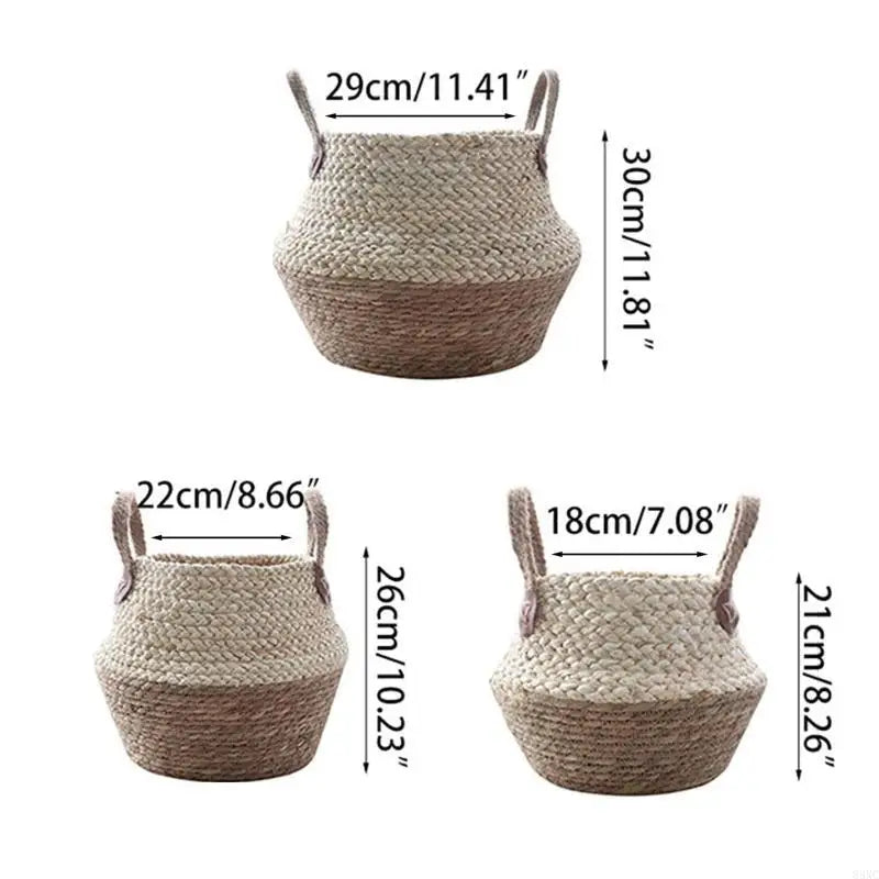 Handwoven Decorative Basket with Handles - grey