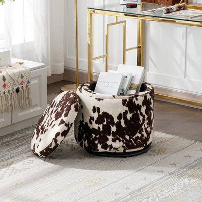Cow Print Velvet Upholstered Vanity Chair With Storage