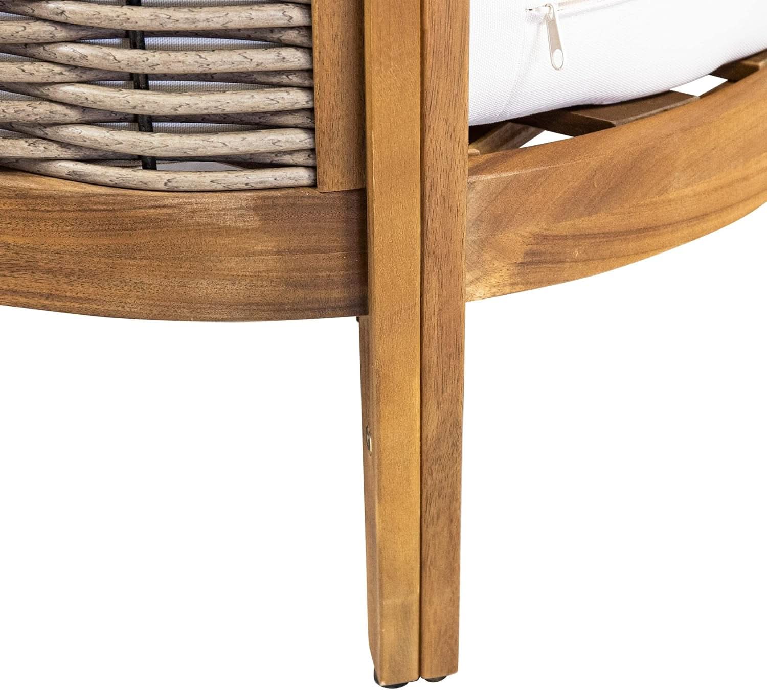 Burchett Outdoor 4 Piece Chat Set - Acacia Wood And Wicker Teak, Brown/Beige
