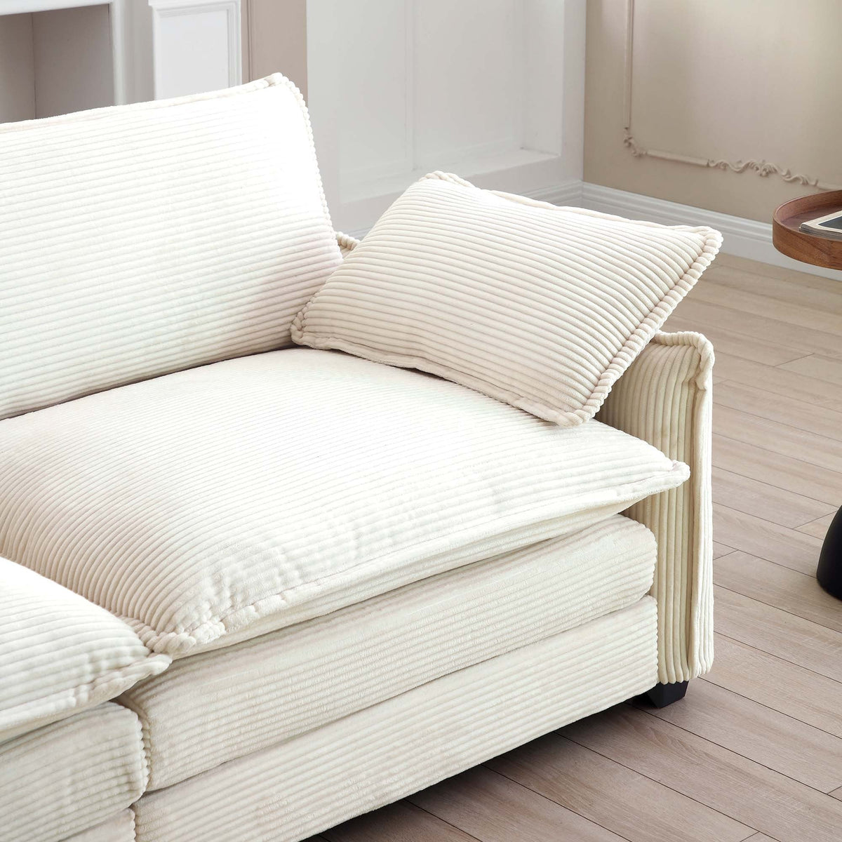 Modern 3 Piece Deep Seat Sofa Set - Beige Corduroy