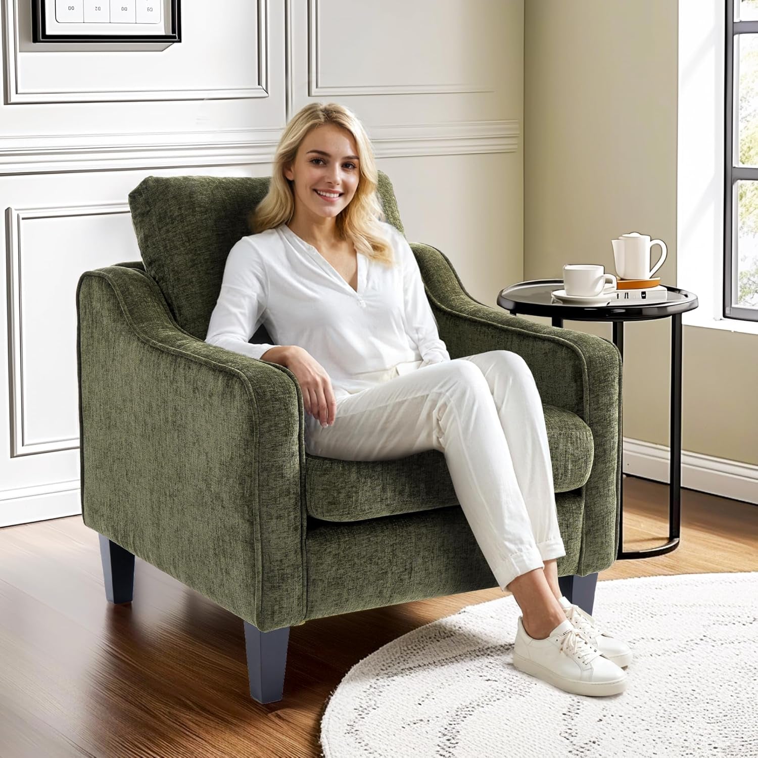 Compact Chenille Accent Chair With Removable Cover