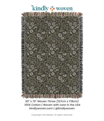 Black and Gold Floral Botanical Jacquard Woven Throw