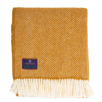 Highland Tweeds Herringbone Pure New Wool Throw - Whiskey