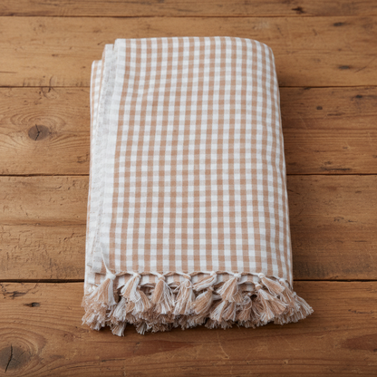 Tan Gingham Organic Cotton Tablecloth - 2 Sizes