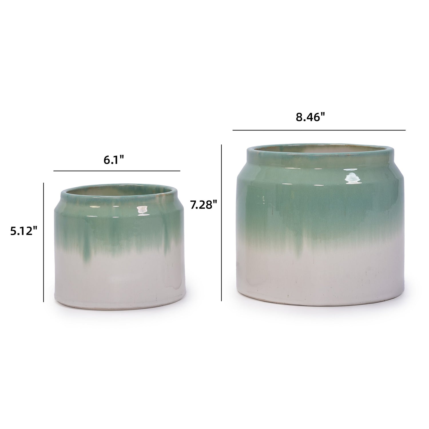 Set of 2 Gradient Ceramic Flowerpots - White/Green