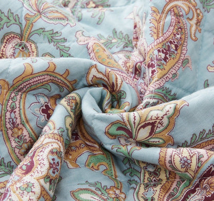 Bohemian Burgundy Velvet Trim Floral Paisley Patchwork Cotton Bedding