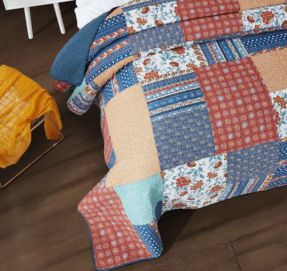 Boho Vibes Mediterranean Blue Patchwork Quilted Bedding