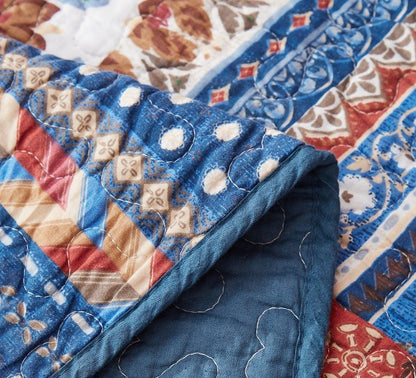 Boho Vibes Mediterranean Blue Patchwork Quilted Bedding