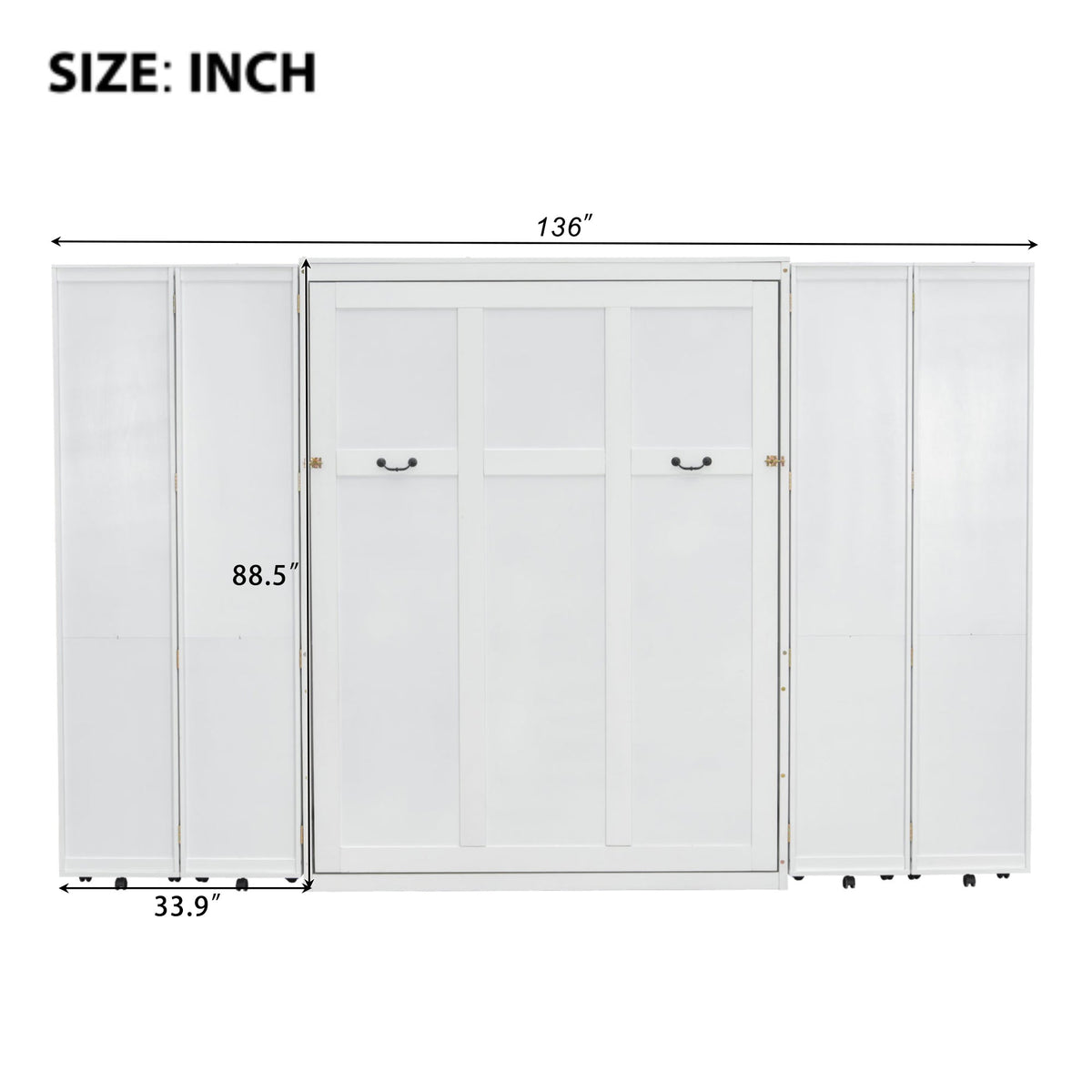 Queen Murphy Bed with Storage Doors - White