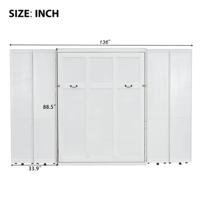 Queen Murphy Bed with Storage Doors - White