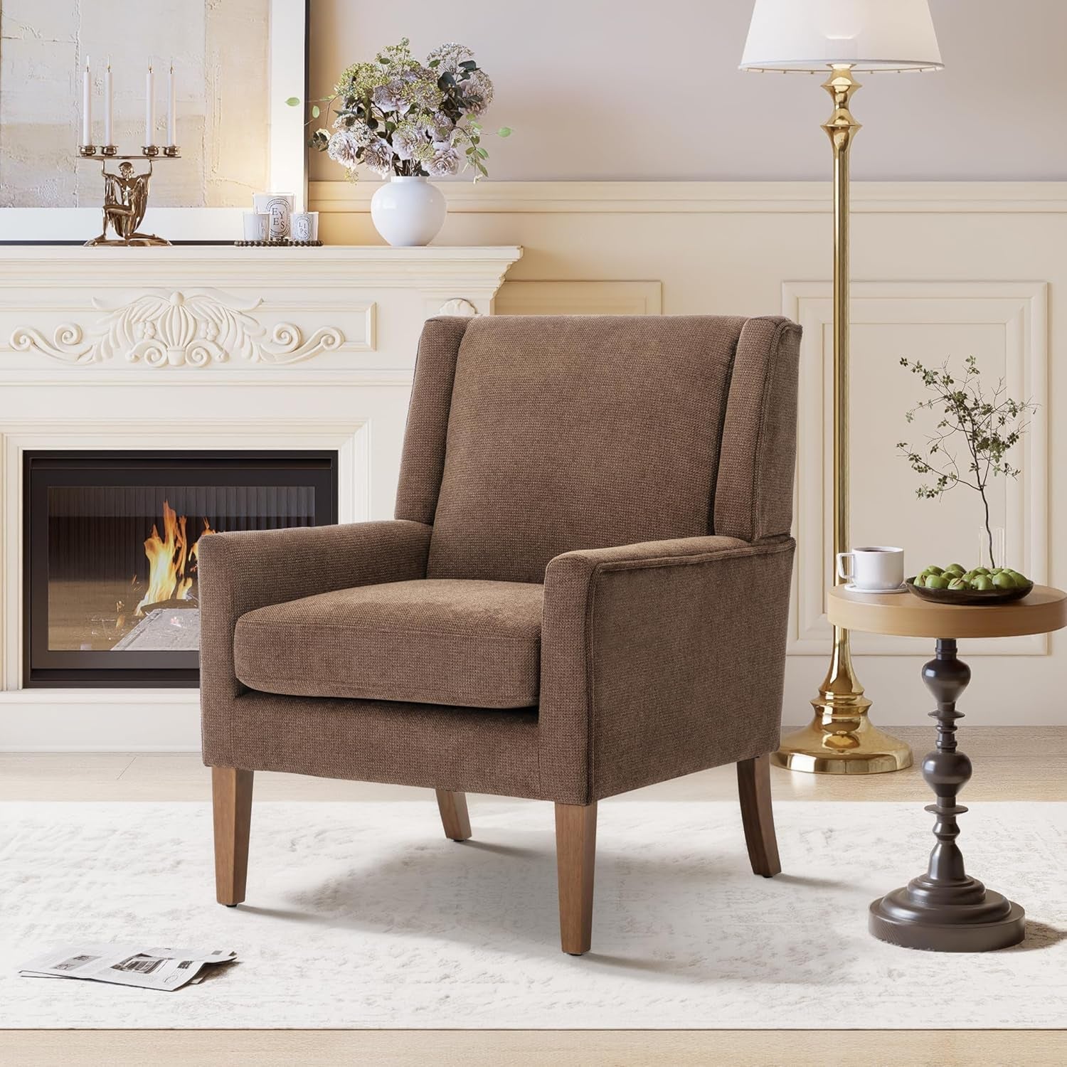 Upholstered Armchair Chair in Chocolate
