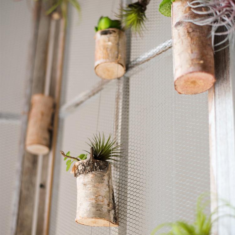 Birch Wood Hanging Mini Planters