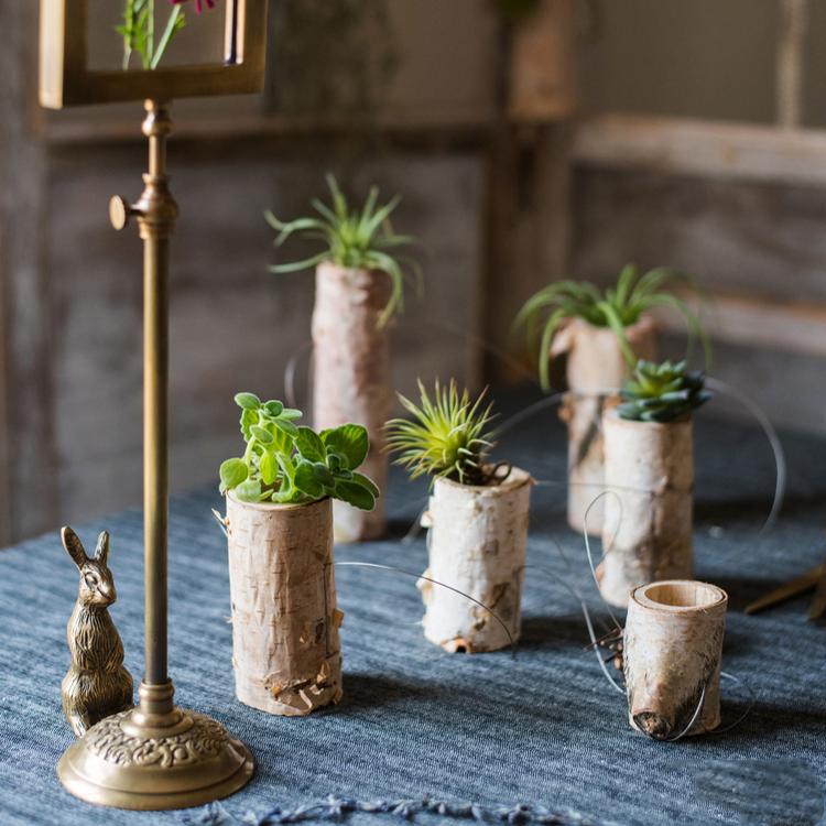 Birch Wood Hanging Mini Planters