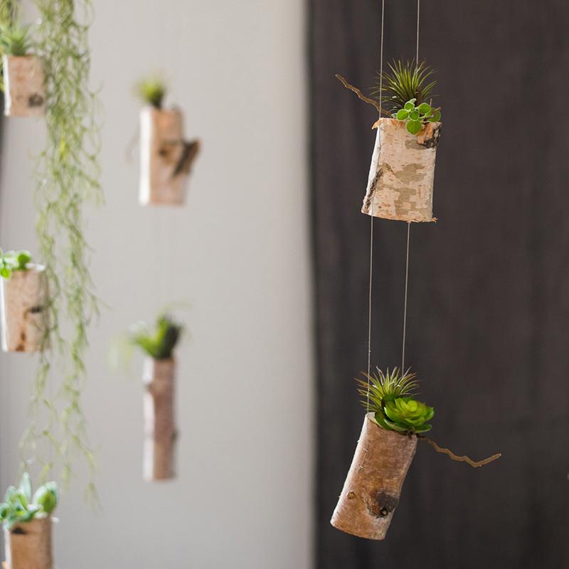 Birch Wood Hanging Mini Planters