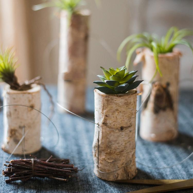 Birch Wood Hanging Mini Planters