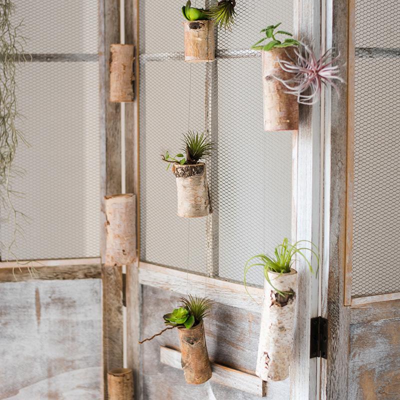 Birch Wood Hanging Mini Planters