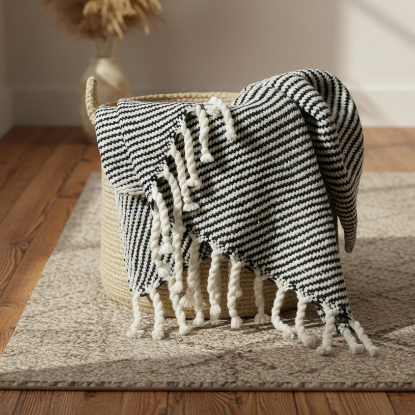 Chunky Black Stripe Alpaca Throw