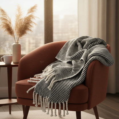 Chunky Black Stripe Alpaca Throw