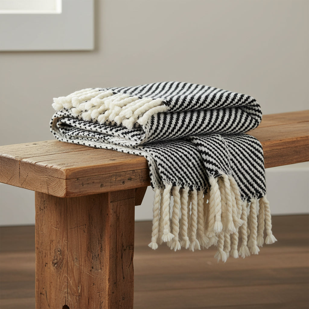Chunky Black Stripe Alpaca Throw