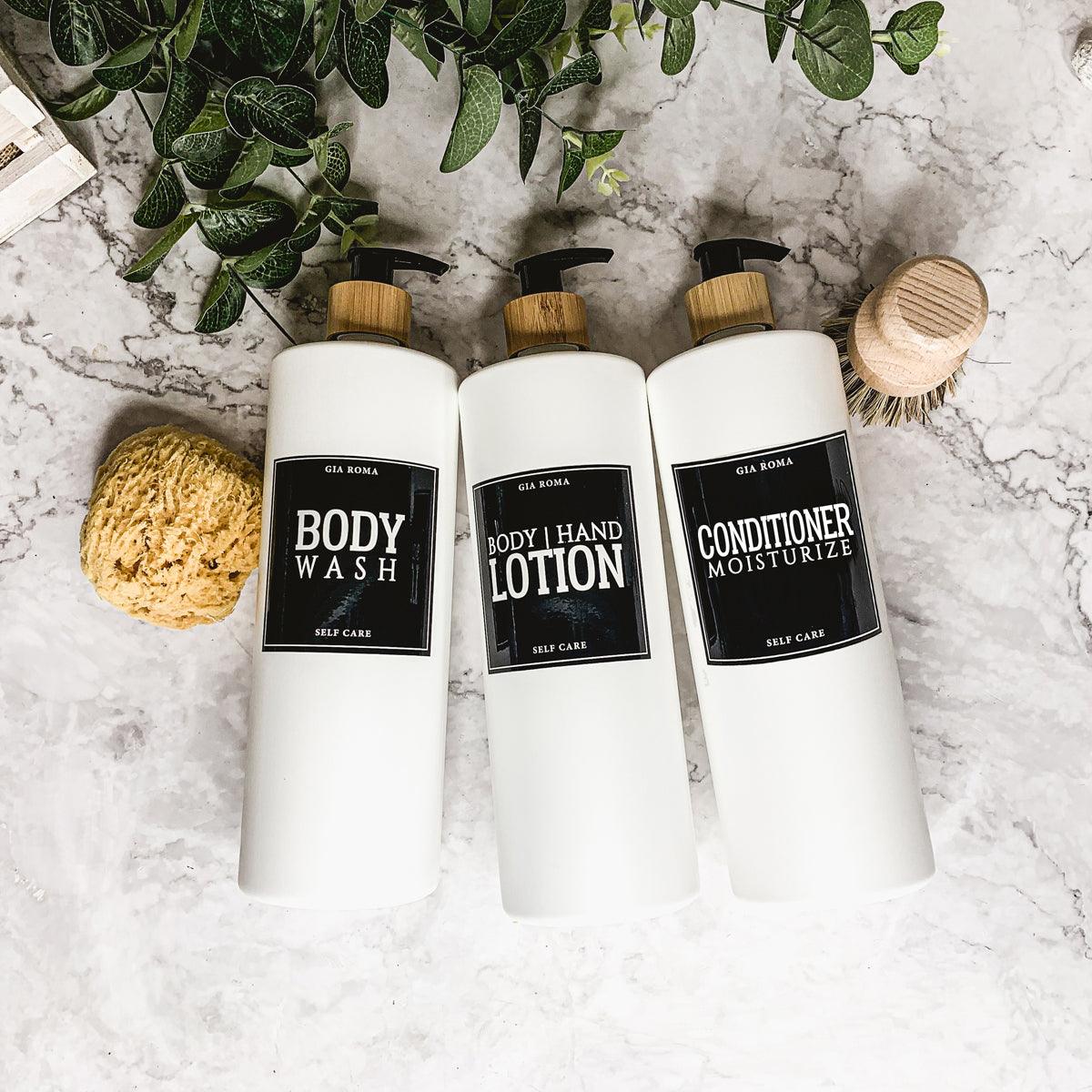 32oz Plastic White Dispensers with Customized Labels