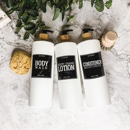 32oz Plastic White Dispensers with Customized Labels