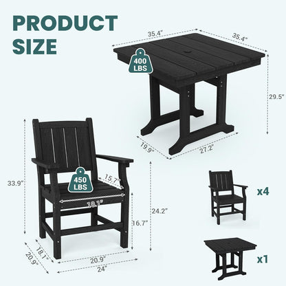 7-Piece HDPE Outdoor Dining Table and Chairs with Umbrella Hole - Multiple Sizes, 2 Colors
